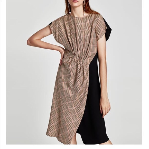 Zara Dresses & Skirts - ZARA Patchwork Plaid Midi dress